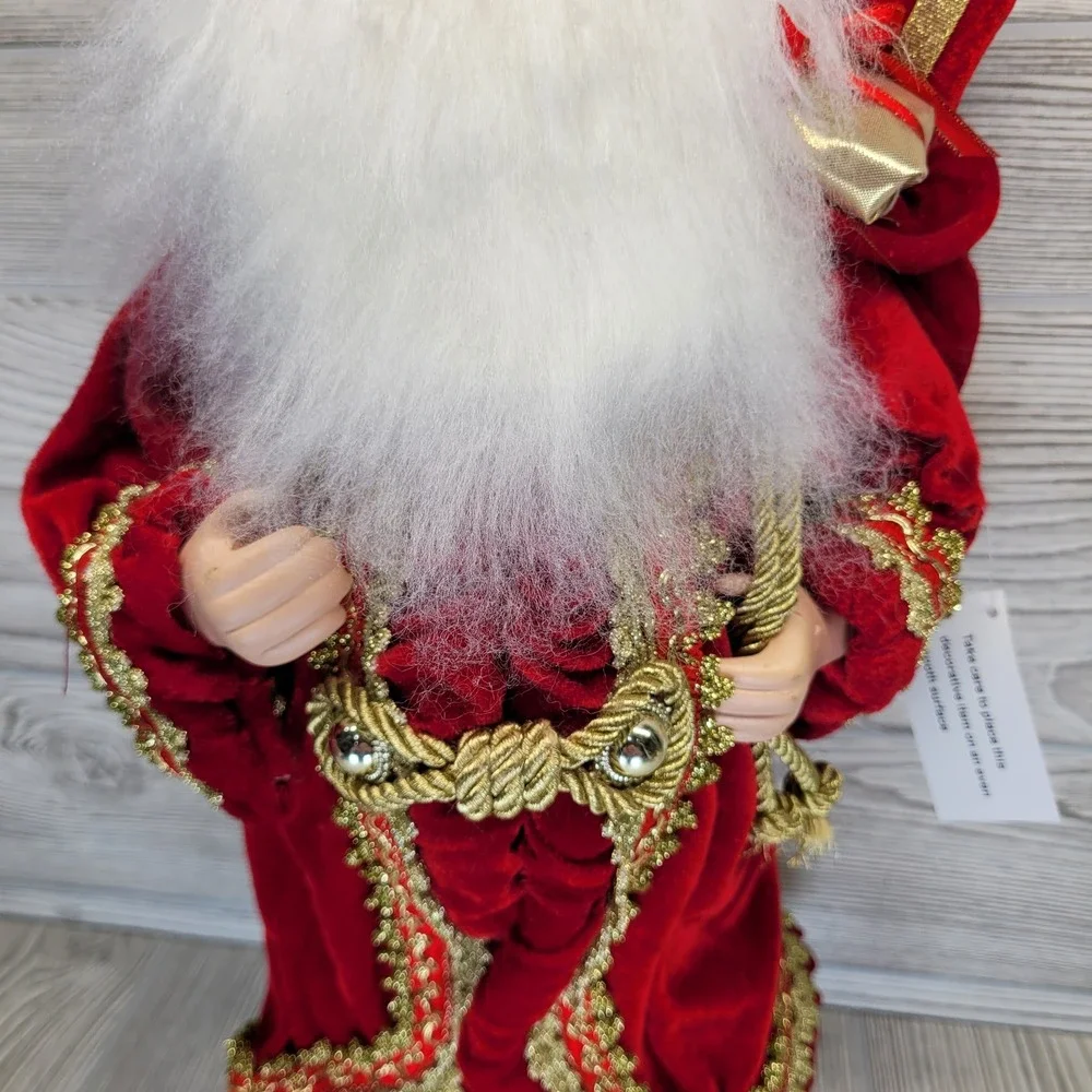 Santa Claus Figurine Red Velvet Gold Trim Traditional Holiday St Nick Sack Gifts